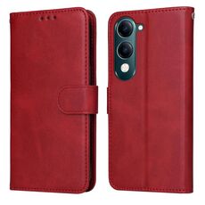 Per vivo Y29s 5G / Y04 4G Custodia per telefono in pelle con texture di vitello classica (rosso)