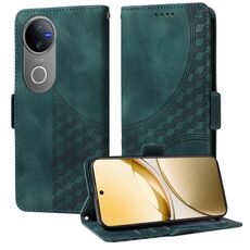 Per vivo V50 Custodia per telefono in pelle con motivo a rombi e stelle (verde)