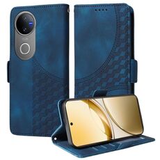 Per vivo V50 Custodia per telefono in pelle con motivo a rombi e stelle (blu)