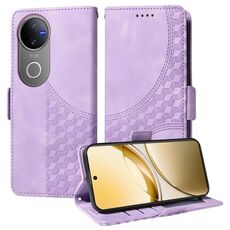 Per vivo V50 Custodia per telefono in pelle con motivo a rombi e stelle (viola)