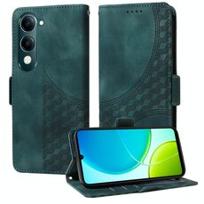 Per vivo Y29s 5G / Y04 4G Custodia per telefono in pelle con motivo a rombi in rilievo e stelle (verde)