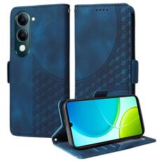 Per vivo Y29s 5G / Y04 4G Custodia per telefono in pelle con motivo a rombi in rilievo e stelle (blu)