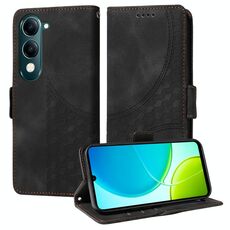 Per vivo Y29s 5G / Y04 4G Custodia per telefono in pelle con motivo a rombi in rilievo e stelle (nero)