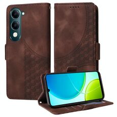 Per vivo Y29s 5G / Y04 4G Custodia per telefono in pelle con motivo a rombi in rilievo e stelle (marrone)