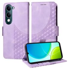 Per vivo Y29s 5G / Y04 4G Custodia per telefono in pelle con motivo a rombi in rilievo e stelle (viola)
