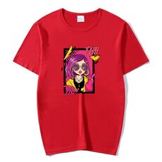 Maglietta a maniche corte con scollo rotondo e stampa con ragazza dai capelli viola, stampa su richiesta, taglia: XXXXXL (rosso)