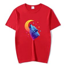 Maglietta a maniche corte in modal con scollo rotondo e stampa Moon Wolf, stampa su richiesta, taglia: M (rosso)