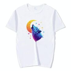 Maglietta a maniche corte con scollo rotondo e stampa Moon Wolf in modal, stampa su richiesta, taglia: XXXXL (bianco)