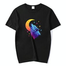 Maglietta a maniche corte con scollo rotondo e stampa Moon Wolf in modal, stampa su richiesta, taglia: XXXXXL (nero)