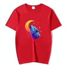 Maglietta a maniche corte in modal con scollo rotondo e stampa Moon Wolf, stampa su richiesta, taglia: XXXXXL (rosso)