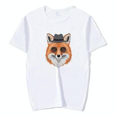 Maglietta a maniche corte in modal con scollo rotondo stampato Gentleman Fox, stampa su richiesta, taglia: S (bianco)