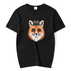 Maglietta a maniche corte in modal con scollo rotondo stampato Gentleman Fox, stampa su richiesta, taglia: S (nero)