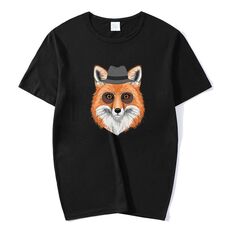 Maglietta a maniche corte in modal con scollo rotondo stampato Gentleman Fox, stampa su richiesta, taglia: L (nero)