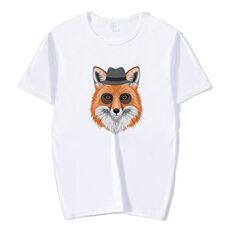 Maglietta a maniche corte in modal con scollo rotondo stampato Gentleman Fox, stampa su richiesta, taglia: XL (bianco)
