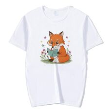 T-shirt a maniche corte in modal con scollo rotondo stampato Reading Fox, stampa su richiesta, taglia: XXXL (bianco)
