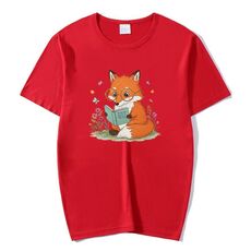 T-shirt a maniche corte in modal con scollo rotondo stampato Reading Fox, stampa su richiesta, taglia: XXXL (rosso)