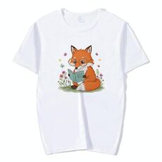 T-shirt a maniche corte in modal con scollo rotondo stampato Reading Fox, stampa su richiesta, taglia: XXXXL (bianco)