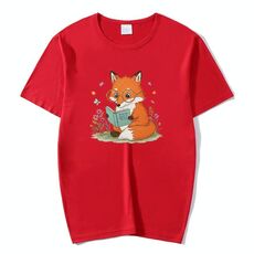 T-shirt a maniche corte in modal con scollo rotondo stampato Reading Fox, stampa su richiesta, taglia: XXXXL (rosso)