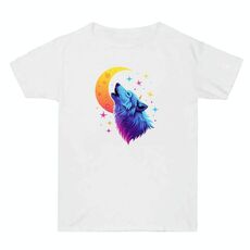 Maglietta a maniche corte in cotone estivo con stampa Moon Wolf, stampa su richiesta, taglia: M (bianco)