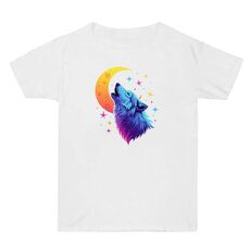 Maglietta a maniche corte in cotone estivo con stampa Moon Wolf, stampa su richiesta, taglia: XXXL (bianco)