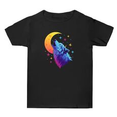 Maglietta a maniche corte in cotone estivo con stampa Moon Wolf, stampa su richiesta, taglia: XXXL (nero)
