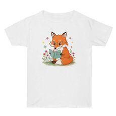T-shirt a maniche corte in cotone estivo con stampa "Reading Fox" Stampa su richiesta, taglia: M (bianco)