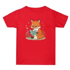 T-shirt a maniche corte in cotone estivo con stampa "Reading Fox" stampata su richiesta, taglia: XL (rosso)