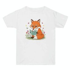 T-shirt a maniche corte in cotone estivo con stampa "Reading Fox" stampata su richiesta, taglia: XXXL (bianco)