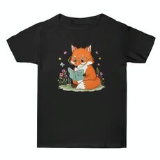 T-shirt a maniche corte in cotone estivo con stampa "Reading Fox" Stampa su richiesta, taglia: XXXL (nero)