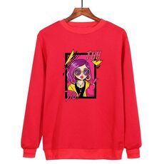 Felpa con scollo rotondo casual e ampia stampata con ragazza dai capelli viola, stampa su richiesta, taglia: S (rosso)
