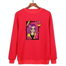 Felpa girocollo casual larga con stampa di ragazza con capelli viola, stampa su richiesta, taglia: XL (rosso)