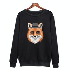 Felpa girocollo casual larga stampata Gentleman Fox con stampa su richiesta, taglia: S (nero)