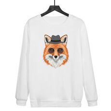 Felpa girocollo casual larga stampata Gentleman Fox con stampa su richiesta, taglia: L (bianco)
