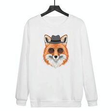 Felpa girocollo casual larga stampata Gentleman Fox con stampa su richiesta, taglia: XXXL (bianco)