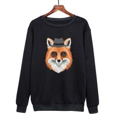Felpa girocollo casual larga stampata Gentleman Fox con stampa su richiesta, taglia: XXXL (nero)