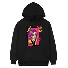 Felpa con cappuccio in pile stampato con ragazza dai capelli viola Stampa su richiesta, taglia: L (nero)