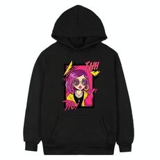 Felpa con cappuccio in pile stampato con ragazza dai capelli viola Stampa su richiesta, taglia: XL (nero)