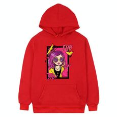 Felpa con cappuccio in pile stampato con ragazza dai capelli viola Stampa su richiesta, taglia: XXL (rosso)