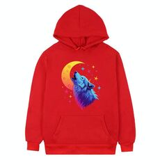 Felpa con cappuccio in pile stampato Moon Wolf Stampa su richiesta, taglia: XXXL (rosso)