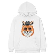 Felpa con cappuccio in pile stampato Gentleman Fox Stampa su richiesta, taglia: XXXL (bianco)