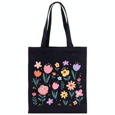 Borsa in tela stampata con giardino colorato, stampa su richiesta, dimensioni: 25x20 cm (nero)
