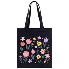 Borsa a mano in tela stampata con giardino colorato, stampa su richiesta, dimensioni: 35x30 cm (nero)