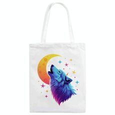 Borsa a mano in tela stampata Moon Wolf su richiesta, dimensioni: 35x30 cm (bianco)