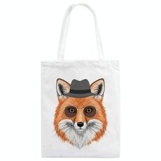 Borsa a mano in tela stampata Gentleman Fox su richiesta, dimensioni: 30x25 cm (bianco)