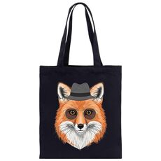 Borsa a mano in tela stampata Gentleman Fox su richiesta, dimensioni: 30x25 cm (nero)