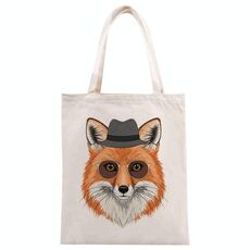 Borsa a mano in tela stampata Gentleman Fox su richiesta, dimensioni: 35x30 cm (beige)