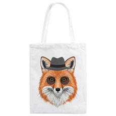 Borsa a mano in tela stampata Gentleman Fox su richiesta, dimensioni: 40x35 cm (bianco)