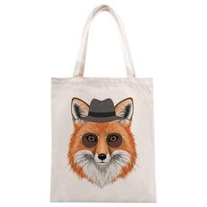 Borsa a mano in tela stampata Gentleman Fox su richiesta, dimensioni: 40x35 cm (beige)