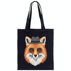 Borsa a mano in tela stampata Gentleman Fox su richiesta, dimensioni: 40x35 cm (nero)