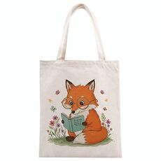 Borsa a mano in tela stampata Reading Fox su richiesta, dimensioni: 40x35 cm (beige)